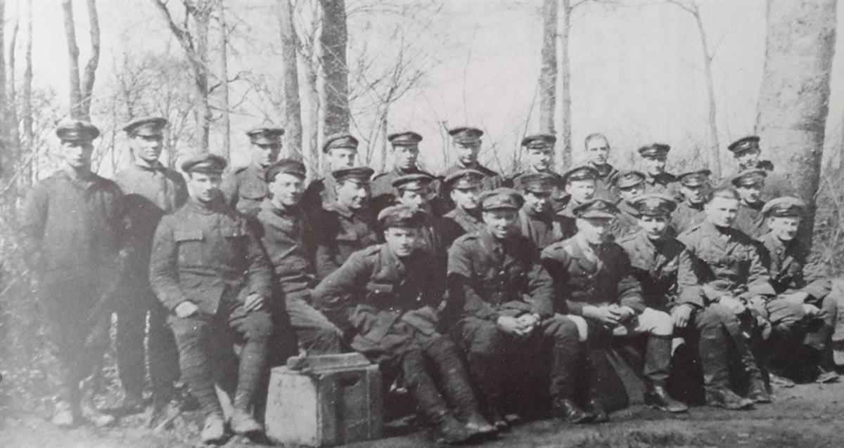 Flight Commander Theo Vernon, front row, third from left, in France before leaving for Walmer, Spring 1917