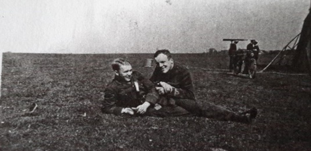 Nissan Hut Accommodation                                                                                          Flt. Sub Lieut ‘Ally’ Shaw and Flt. Sub Lieut Harry Chisam, Walmer Aerodrome, Summer 1917